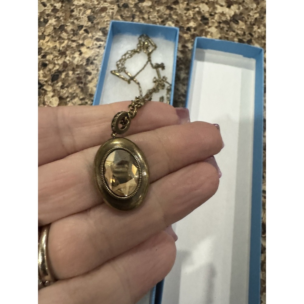 Touchstone Crystal PICTURE THIS PENDANT Ox Brass Swarovski Golden Shadow 30" NEW